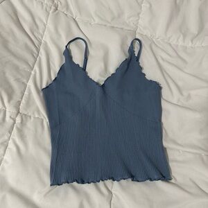 Blue Ribbed Women's Top